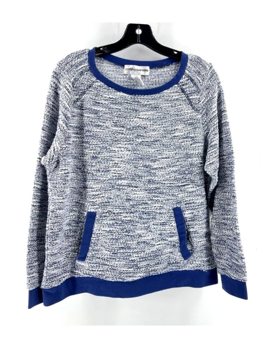 Cathy Daniels Women's Blue Tweed Pockets Sweatshirt Top Size Medium